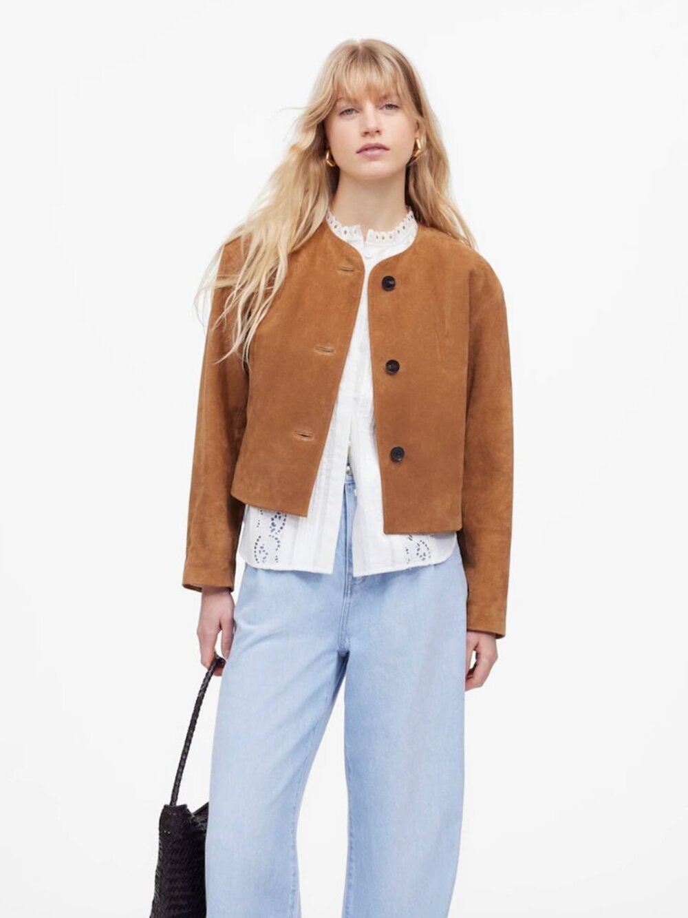 Sz XXS XX Small Madewell Crop Cardigan Jacket in Aged Cognac Suede Tan Madewell - Picture 5 of 6